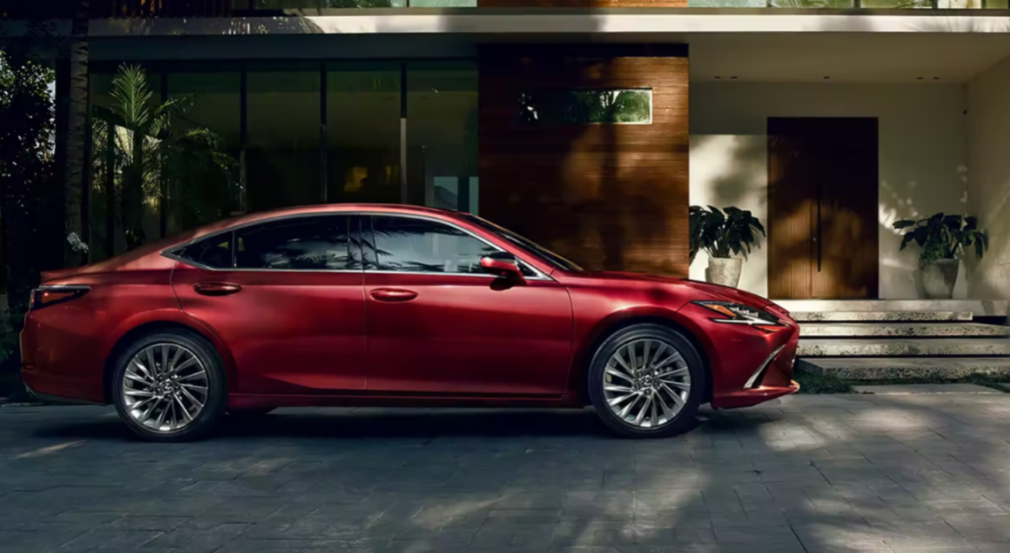 Red 2025 Lexus ES parked on the street