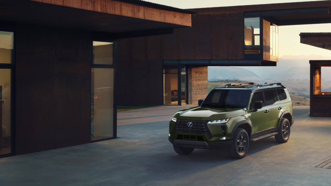 Drab green Lexus GX SUV parked at a home